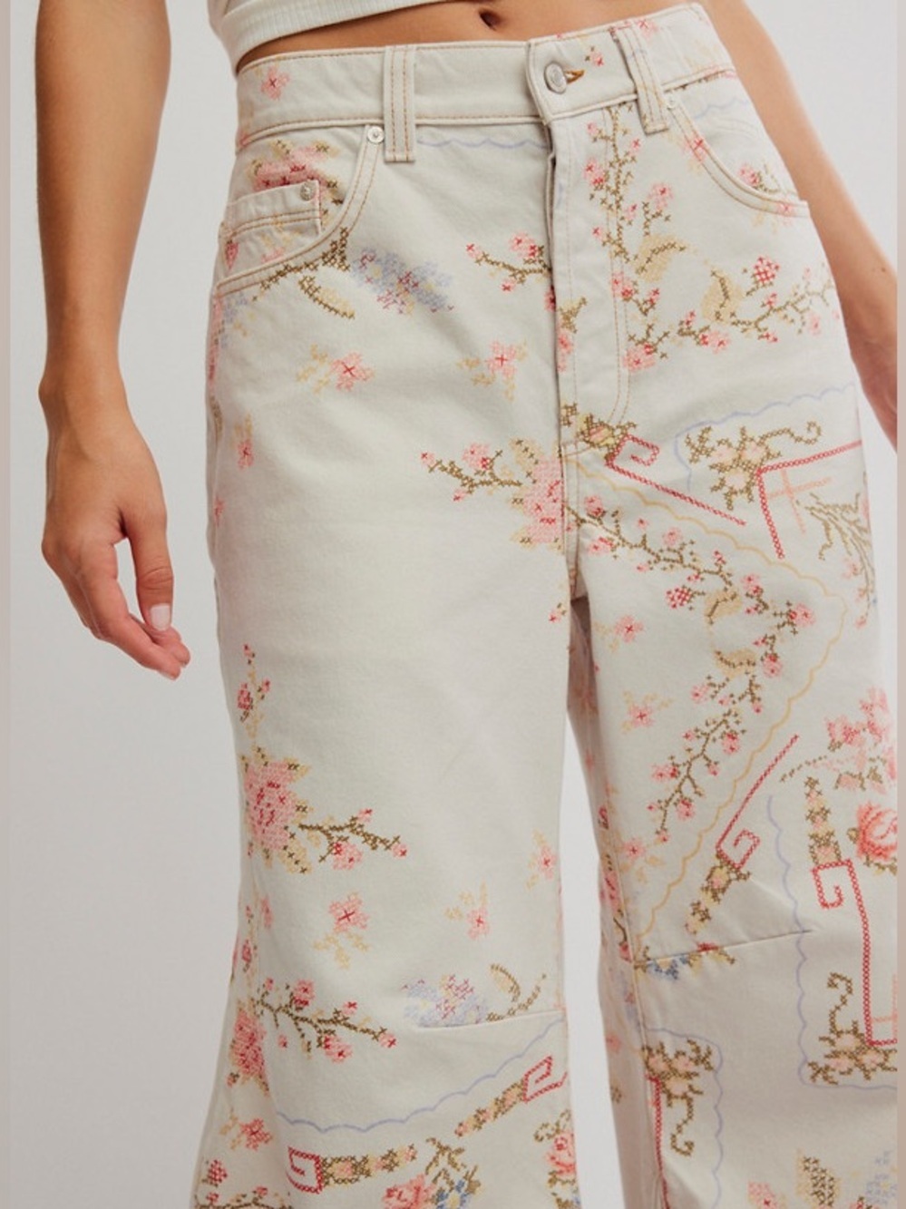 Free People We The Free Eden Printed Wide-Leg Jeans Size 26 - Picture 5 of 11